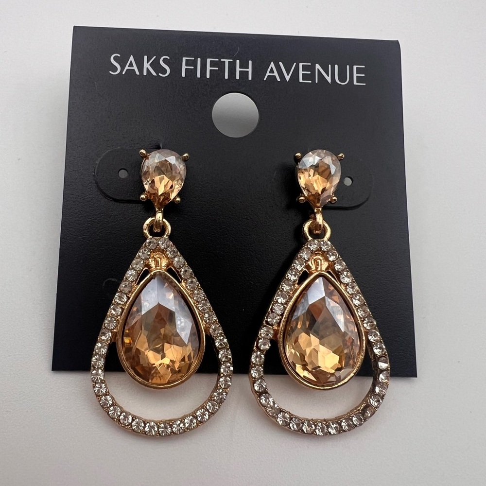 Saks Fifth Avenue Crystal Gold Teardrop Earrings